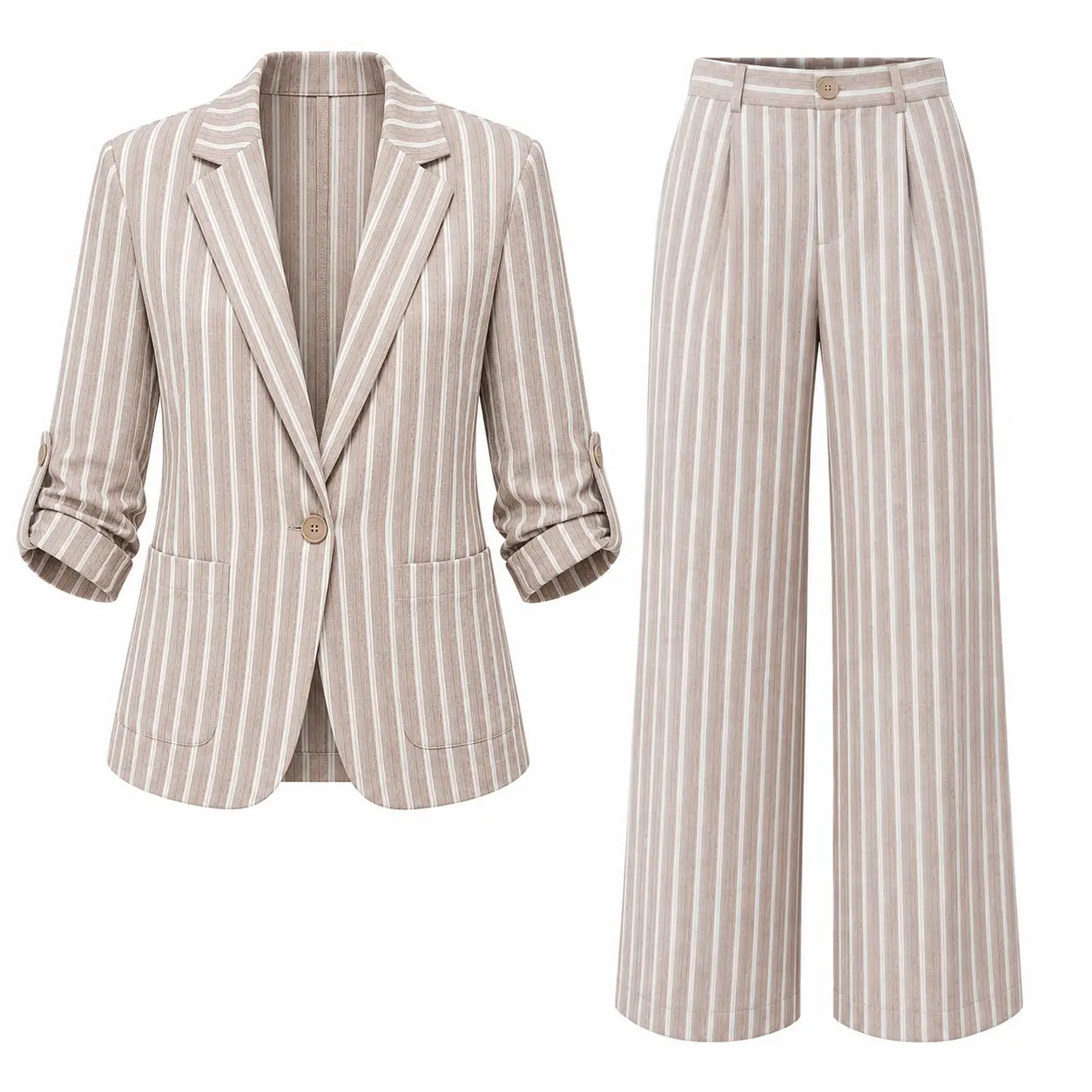 Striped Linen Blazer — Relaxed Fit Single Button Jacket