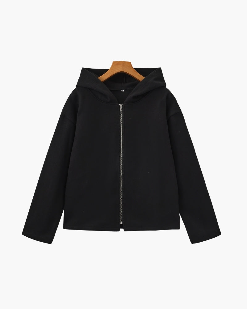 Hooded Wool-Blend Zip Coat – Women's Premium Winter Jacket