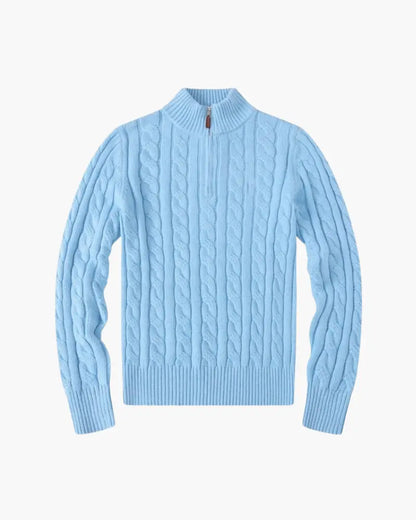 Cable Knit Half-Zip Sweater – Women's Premium Cotton Knitwear