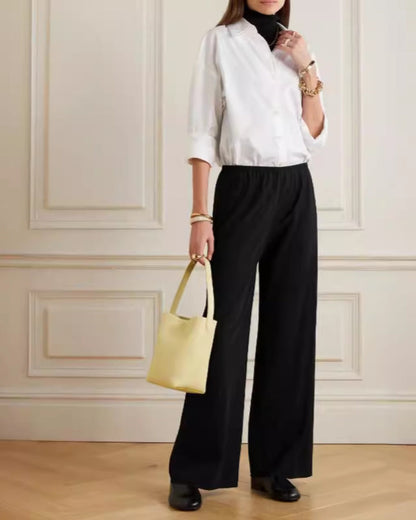 Fluid Wide-Leg Trousers – Women's High-Rise Everyday Essential