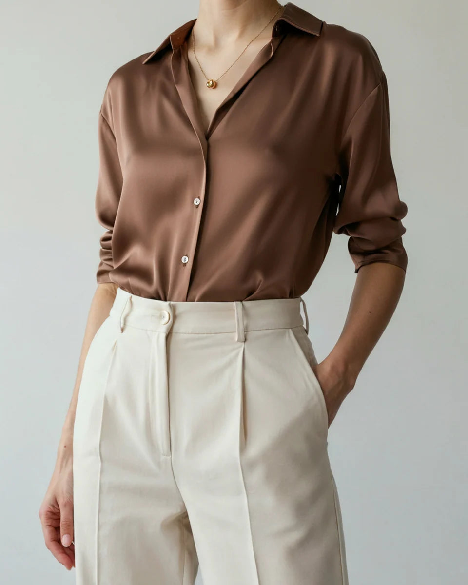 Women's Classic Chic Oversized Shirt | Sandy Brown & Emerald Green