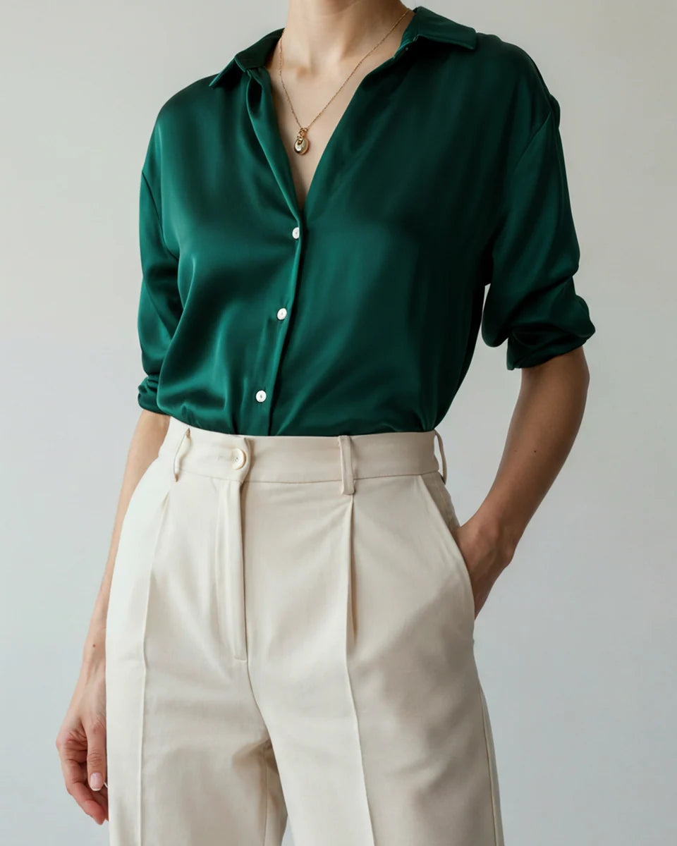 Women's Classic Chic Oversized Shirt | Sandy Brown & Emerald Green