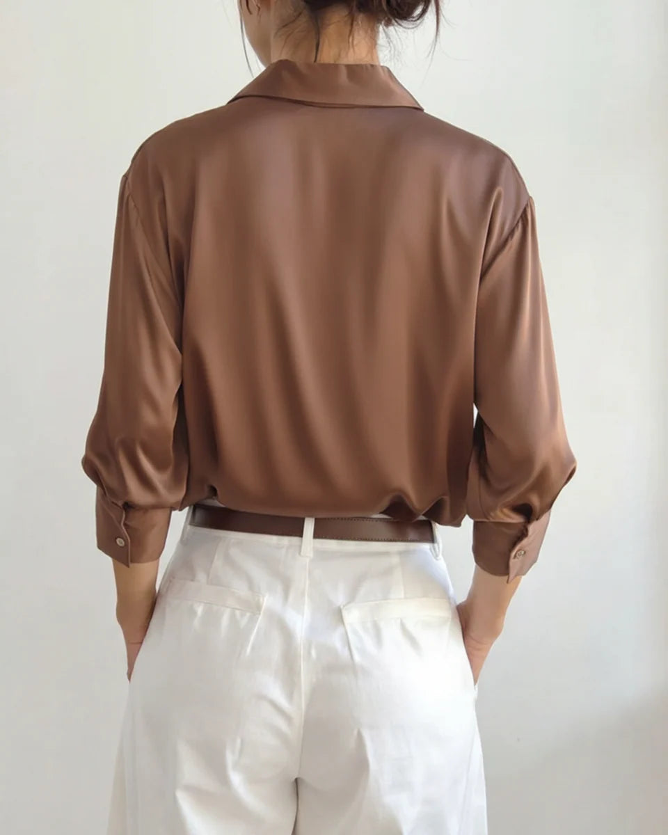 Women's Classic Chic Oversized Shirt | Sandy Brown & Emerald Green