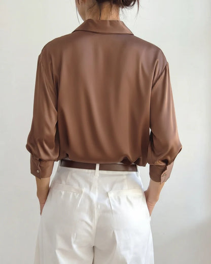 Women's Classic Chic Oversized Shirt | Sandy Brown & Emerald Green