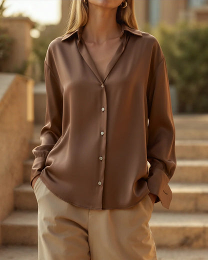 Women's Classic Chic Oversized Shirt | Sandy Brown & Emerald Green