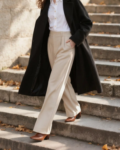 Tailored Wide-Leg Trousers – Women's High-Waist Pleated Trousers