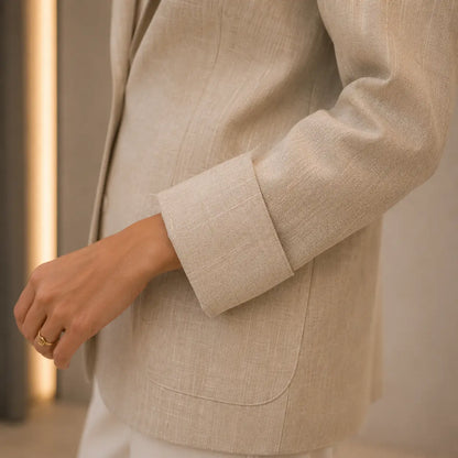 Linen Blazer – Women's Tailored 3/4 Sleeve Summer Jacket