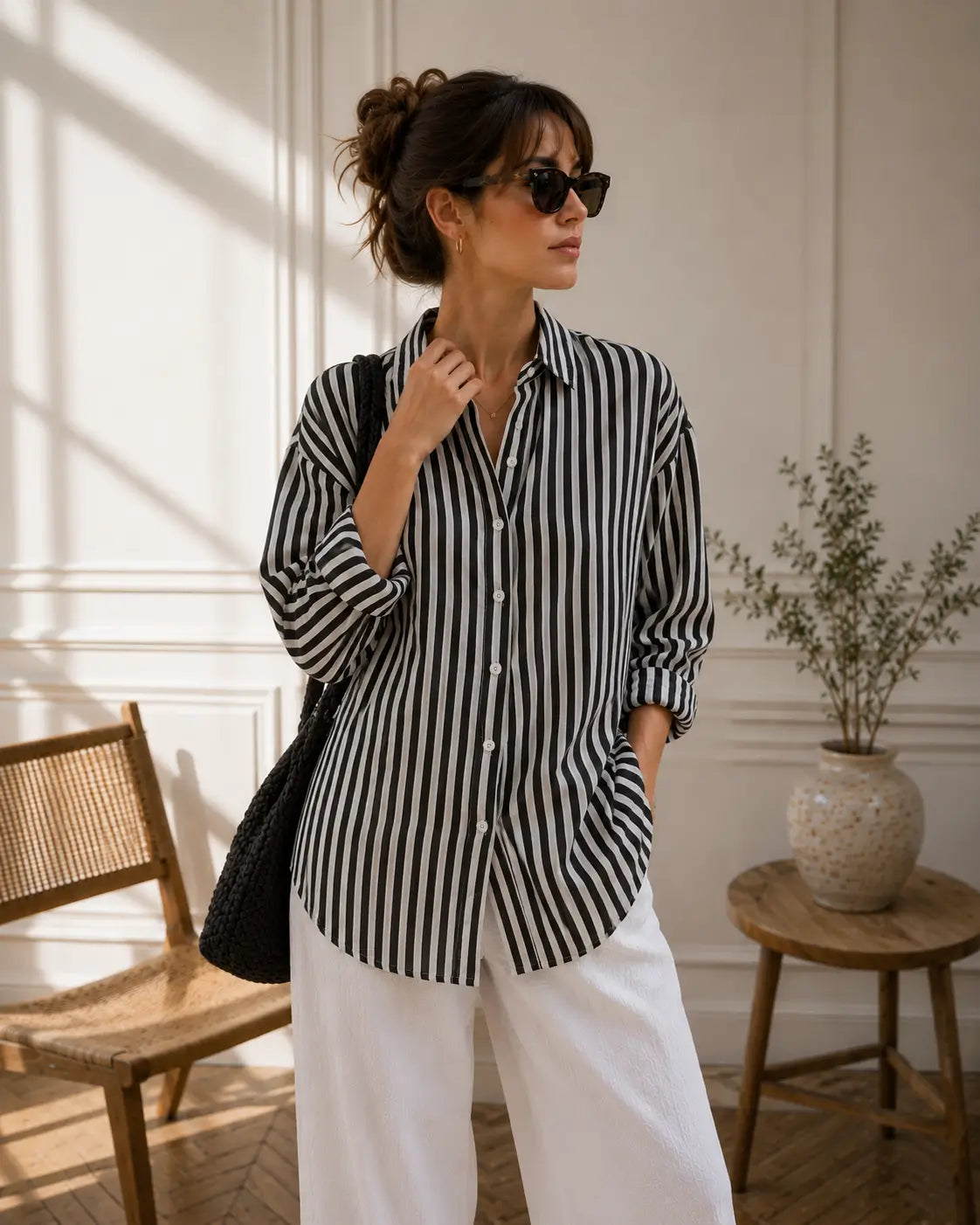 Oversized Linen-Blend Striped Shirt – Women's Summer Essential