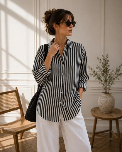 Oversized Linen-Blend Striped Shirt – Women's Summer Essential