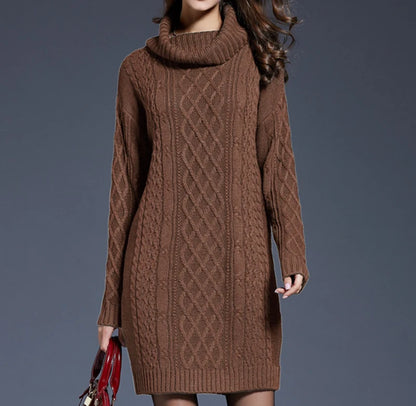 Cozy Cable-Knit Turtleneck Sweater Dress