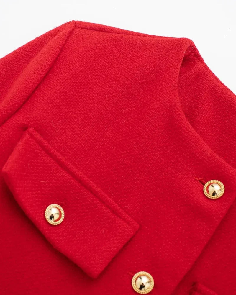 Cropped Bouclé-Style Blazer – Women's Gold Button Jacket