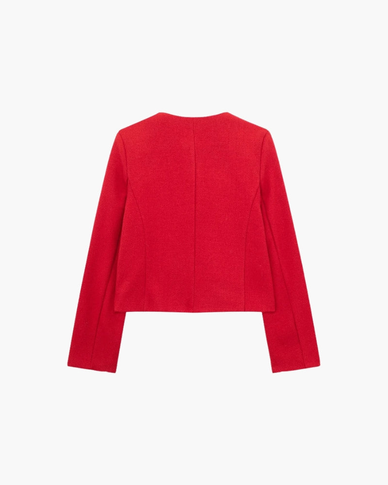 Cropped Bouclé-Style Blazer – Women's Gold Button Jacket