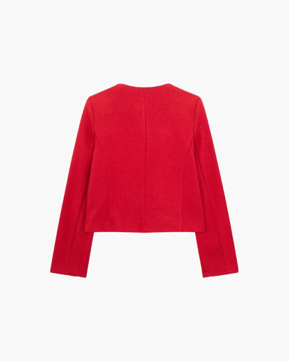 Cropped Bouclé-Style Blazer – Women's Gold Button Jacket
