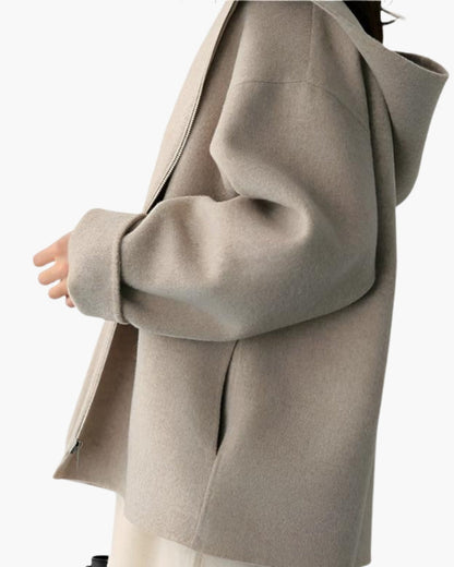 Hooded Wool-Blend Zip Coat – Women's Premium Winter Jacket