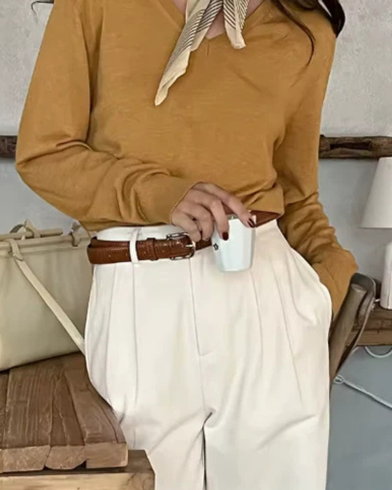 Pleated Wide-Leg Trousers – Women's High-Waist Lightweight Trousers