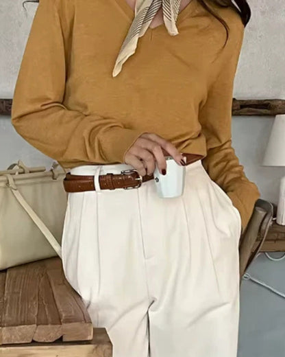 Pleated Wide-Leg Trousers – Women's High-Waist Lightweight Trousers
