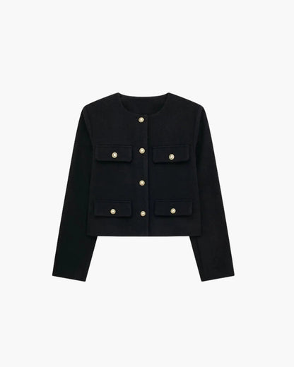 Cropped Bouclé-Style Blazer – Women's Gold Button Jacket
