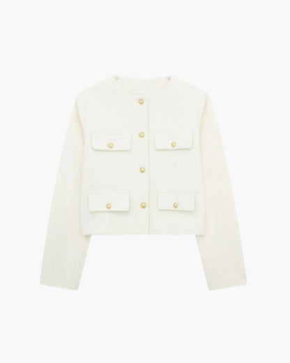 Cropped Bouclé-Style Blazer – Women's Gold Button Jacket