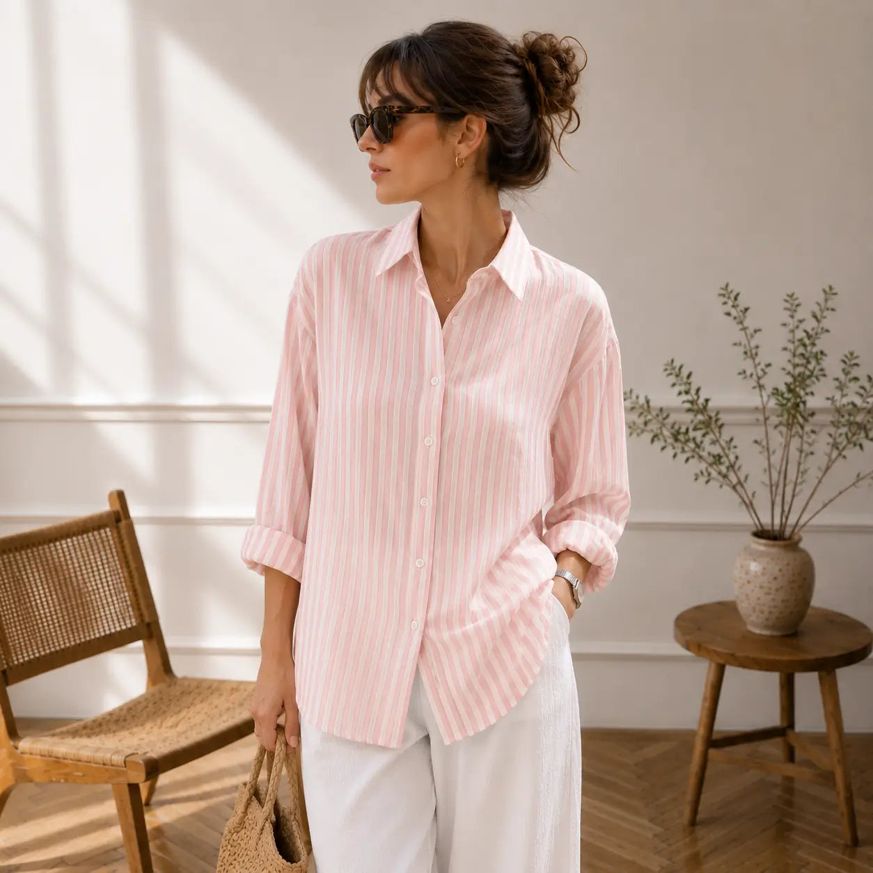 Oversized Linen-Blend Striped Shirt – Women's Summer Essential