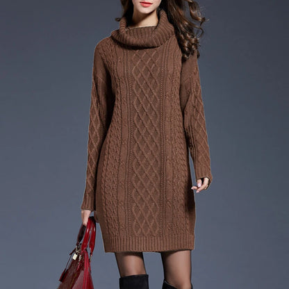 Cozy Cable-Knit Turtleneck Sweater Dress