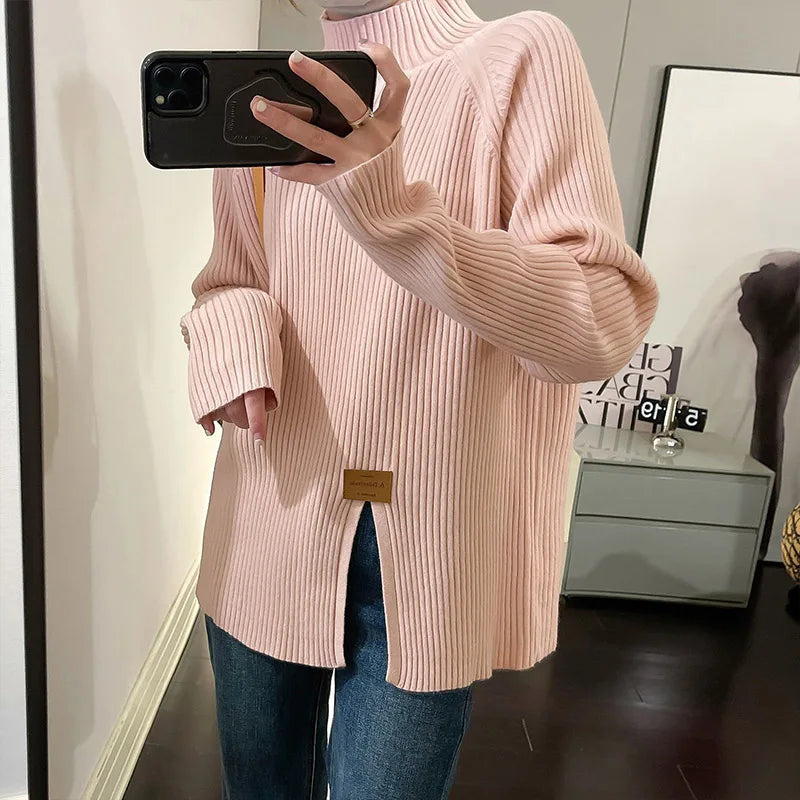 Soft Ribbed Knit Pullover Sweater