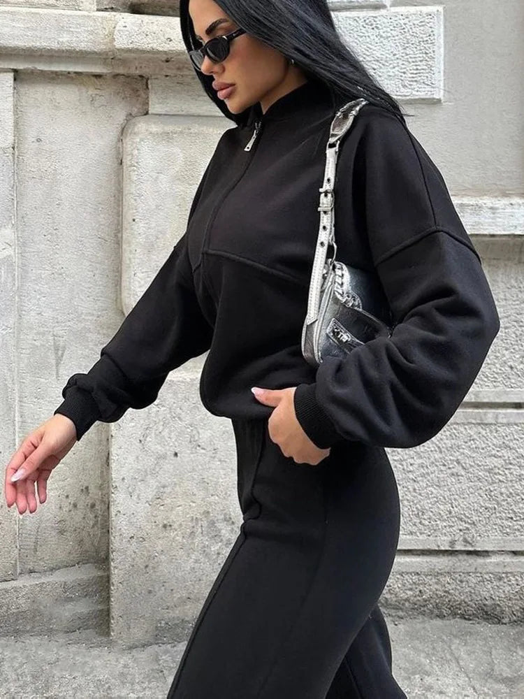 Zip-Up Sweatshirt Two-Piece Set