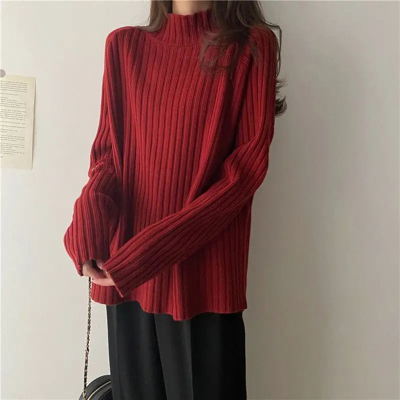 Loose-Fit Turtleneck Knit Sweater