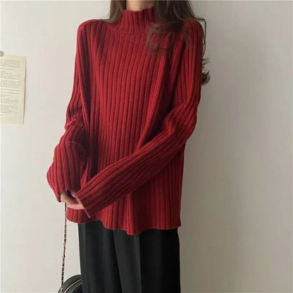 Loose-Fit Turtleneck Knit Sweater