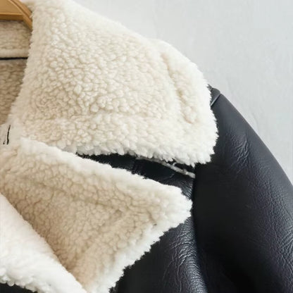 Double-Sided Shearling-Lined Cropped Leather-Effect Jacket