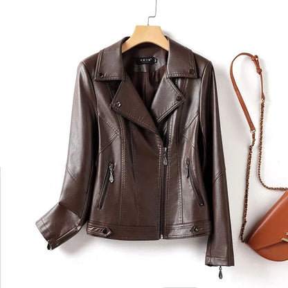 Slim-Fit Genuine Leather Rivet Biker Jacket