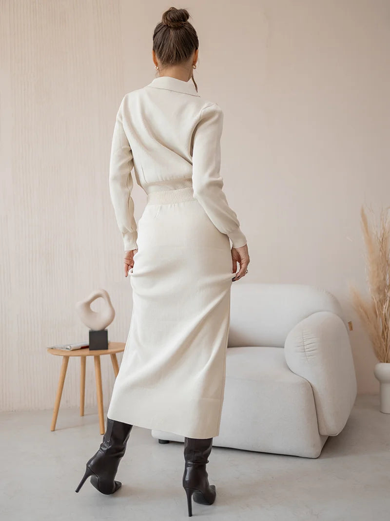 Elegant Knit Blazer & Skirt Set