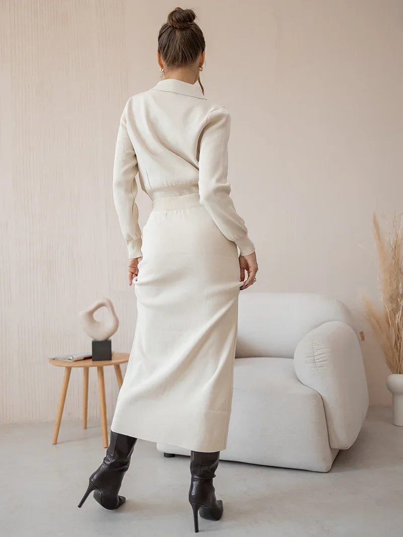 Elegant Knit Blazer & Skirt Set