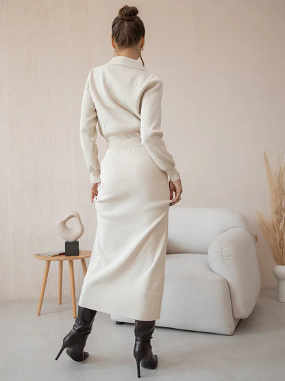 Elegant Knit Blazer & Skirt Set