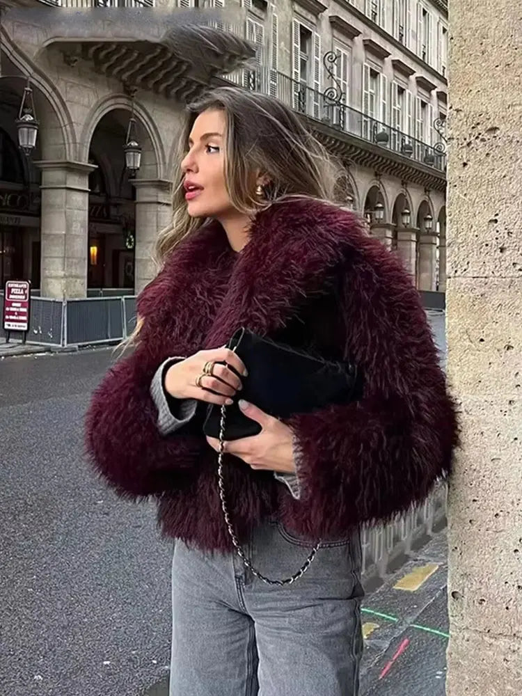 Elegant Faux Fur Loose-Fit Lapel Coat