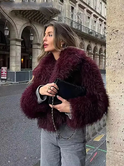 Elegant Faux Fur Loose-Fit Lapel Coat