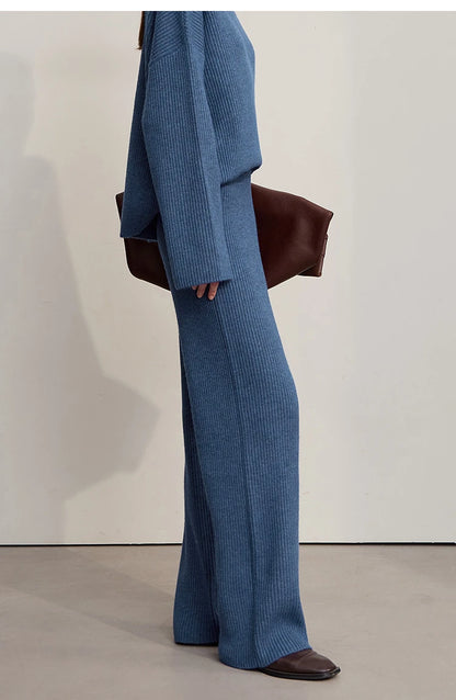 Ribbed Turtleneck Knitted Two-Piece Set