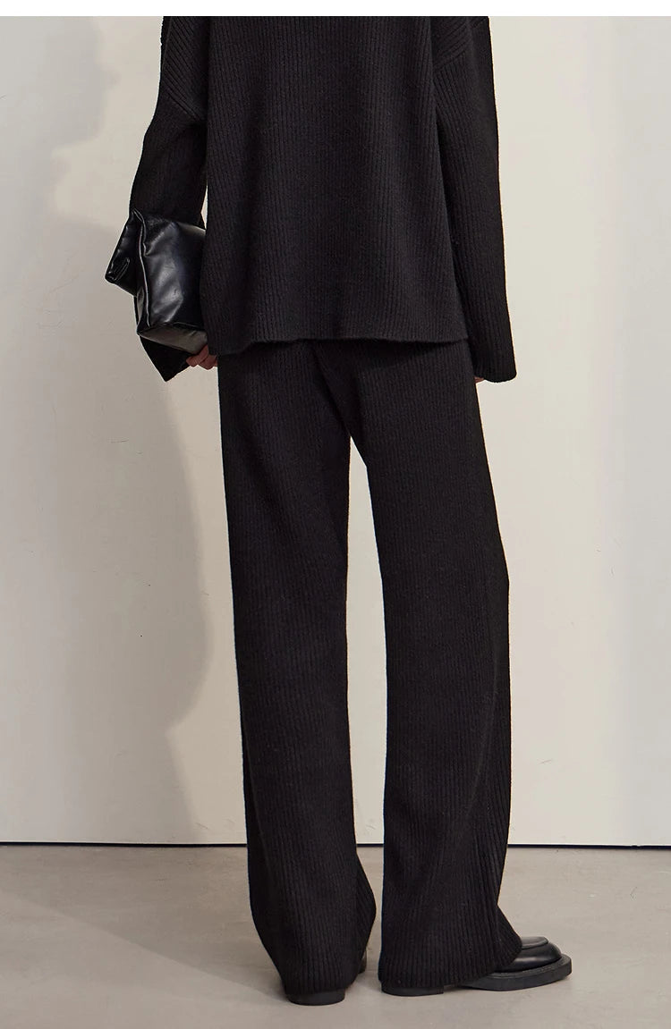 Ribbed Turtleneck Knitted Two-Piece Set