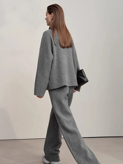 Ribbed Turtleneck Knitted Two-Piece Set