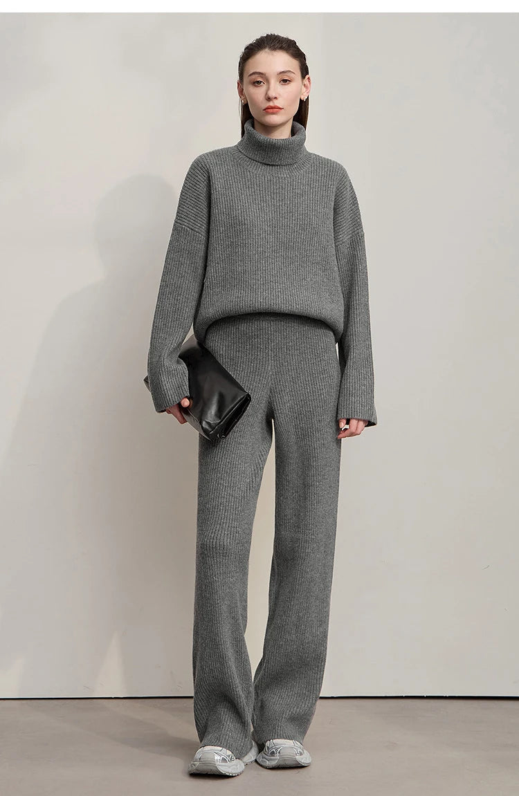 Ribbed Turtleneck Knitted Two-Piece Set