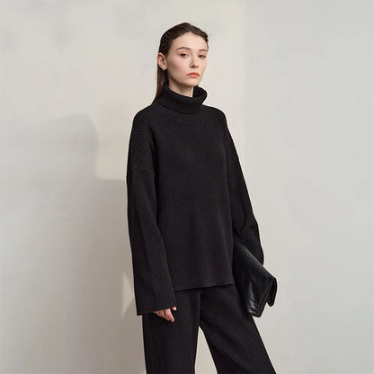 Ribbed Turtleneck Knitted Two-Piece Set