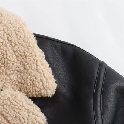 Cropped Shearling-Lined Leather-Effect Jacket