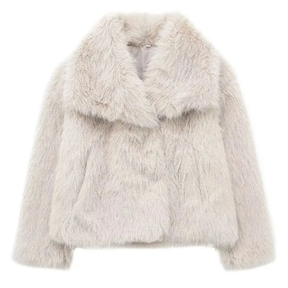 Elegant Faux Fur Loose-Fit Lapel Coat