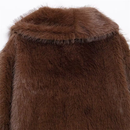 Soft Faux Fur Short Coat with Wide Lapel