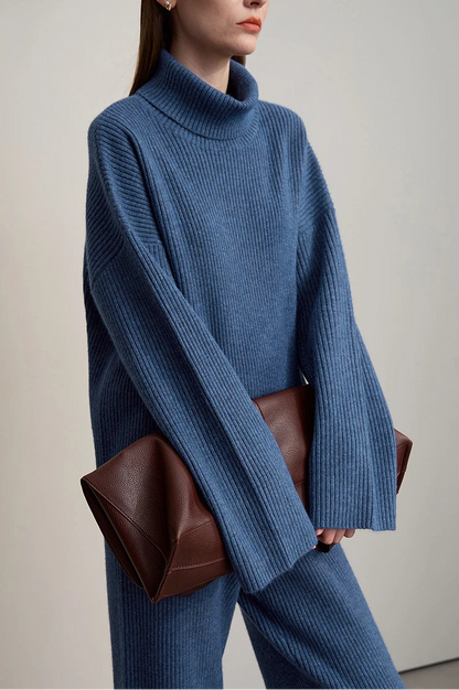 Ribbed Turtleneck Knitted Two-Piece Set
