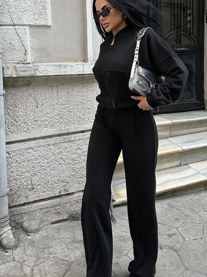 Zip-Up Sweatshirt Two-Piece Set