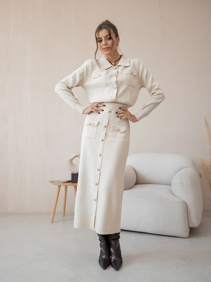 Elegant Knit Blazer & Skirt Set