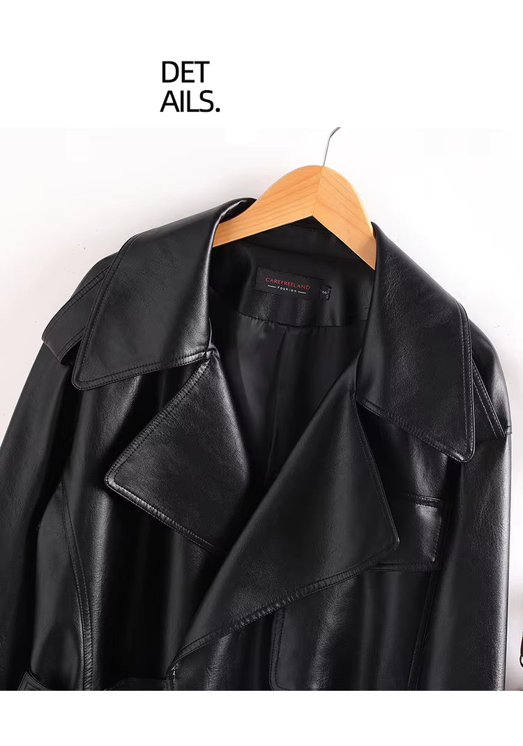 Loose-Fit Leather-Effect Jacket with Wide Lapel