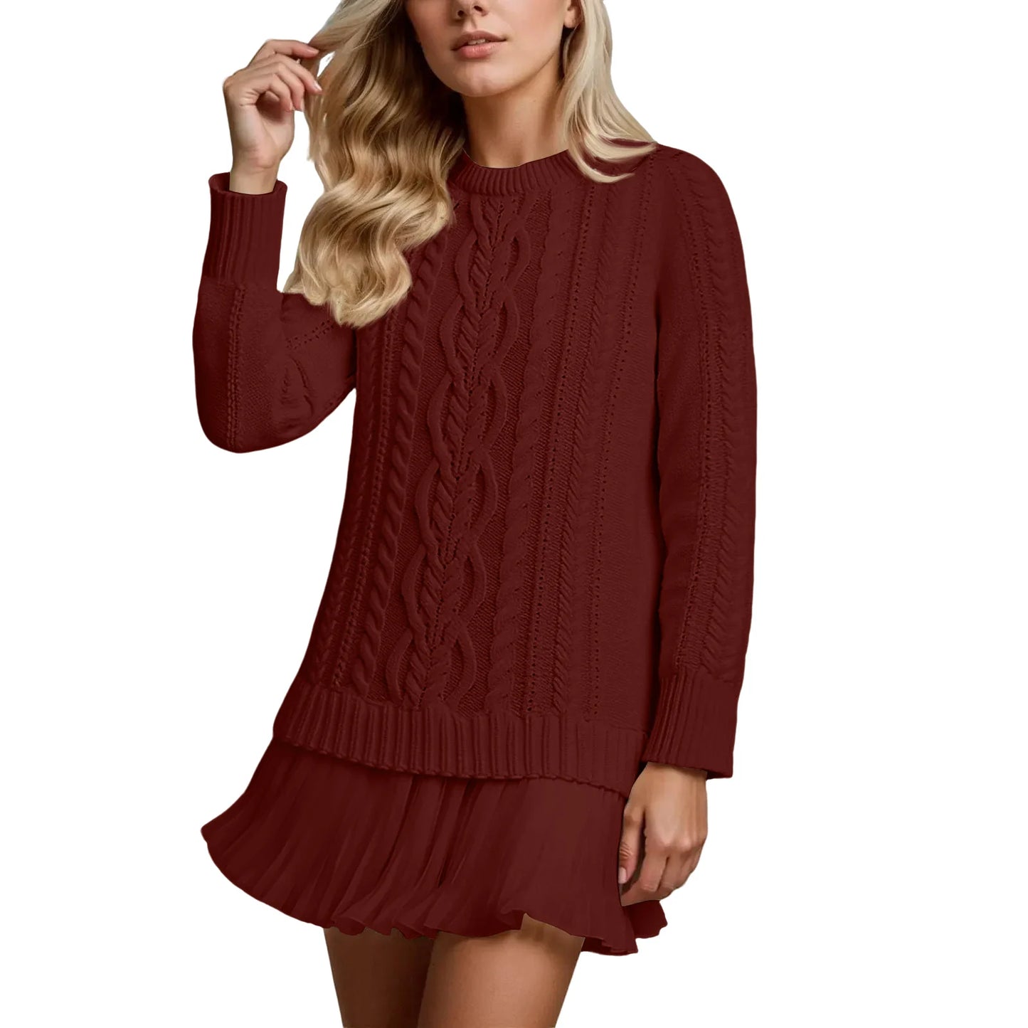 Round Neck Knitted Mini Dress