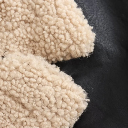 Cropped Shearling-Lined Leather-Effect Jacket