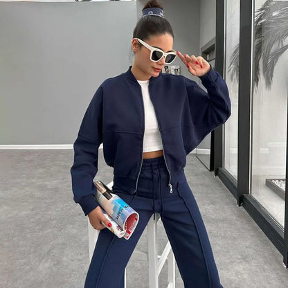 Zip-Up Sweatshirt Two-Piece Set